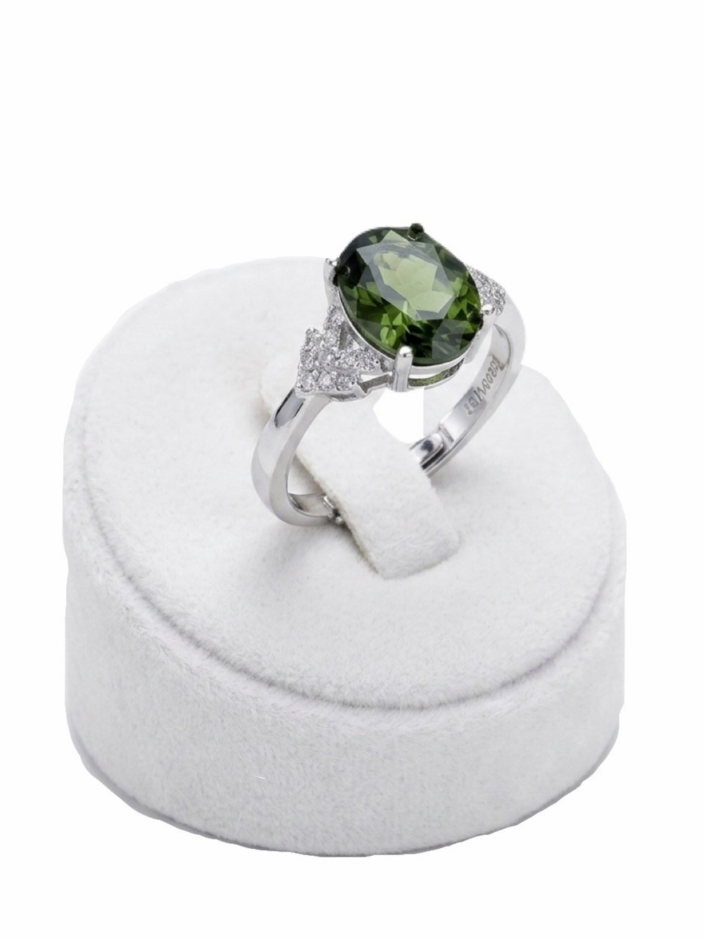New Sterling Silver Elegant Minimalist Adjustable Peridot & White Sapphire Ring